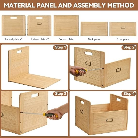 Wooden Record Storage Crate with Handles Holds Up to 80 Albums Organizer