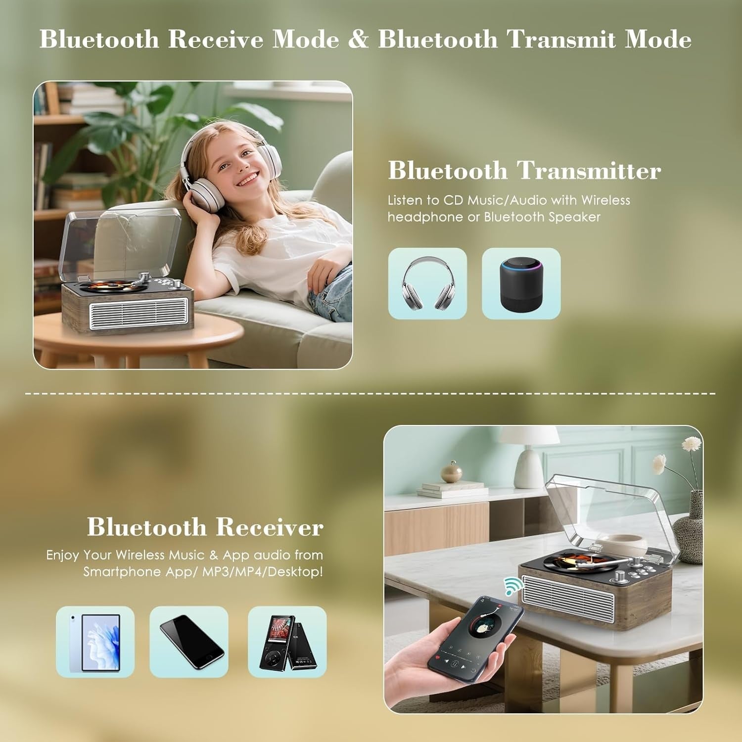 Retro Bluetooth CD Player FM Radio USB AUX HiFi Speakers Oak