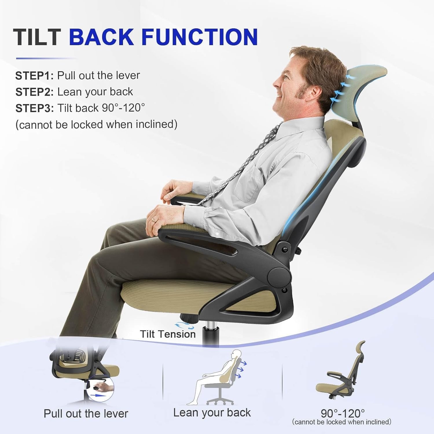 Ergonomic Mesh Office Chair High Back Adjustable Lumbar Support Flip-Up Arms