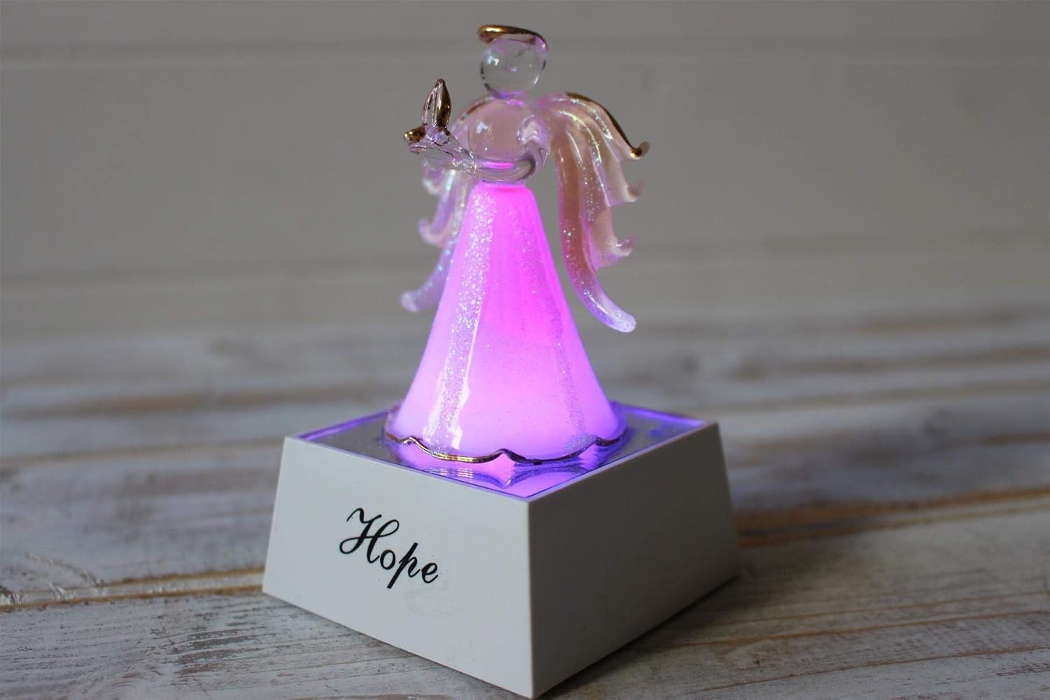 Light Up Crystal Glass Angel Ornament Hope LED Figurine Gift Home Decor