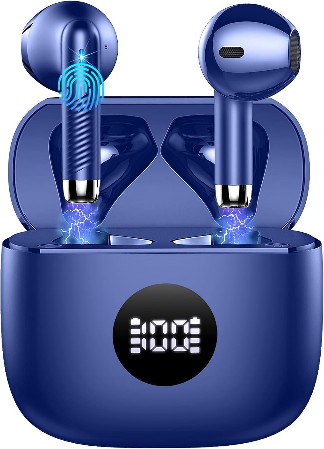 Bluetooth 5.4 Earbuds Blue ENC Noise Cancel Mic 40H LED Touch IP7