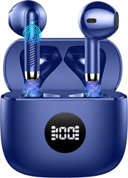 Bluetooth 5.4 Earbuds Blue ENC Noise Cancel Mic 40H LED Touch IP7