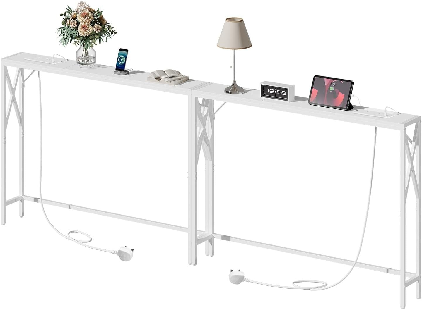 2x Slim Console Tables with USB Charging – 100cm Entryway or Sofa Table
