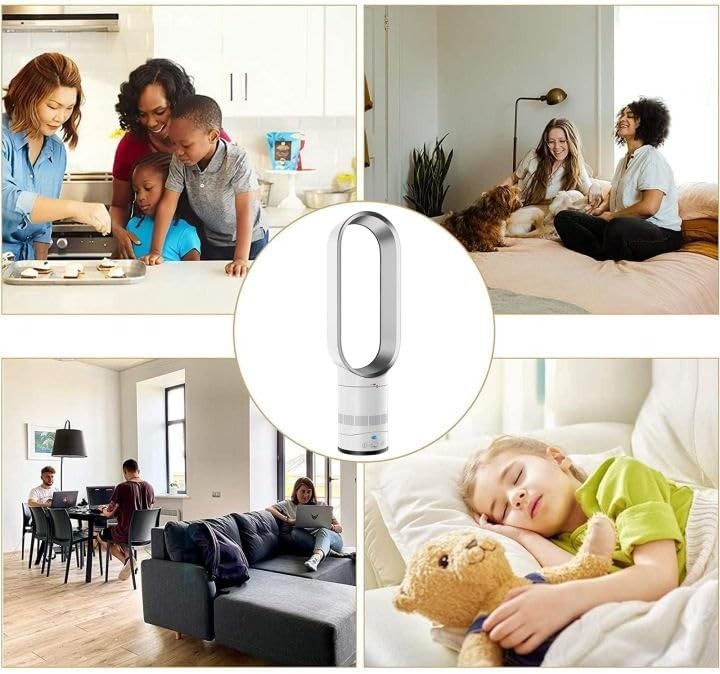 56cm Tower Fan Grey Bladeless Cooling Fan w/ Remote – 8H Timer & Air Purifier