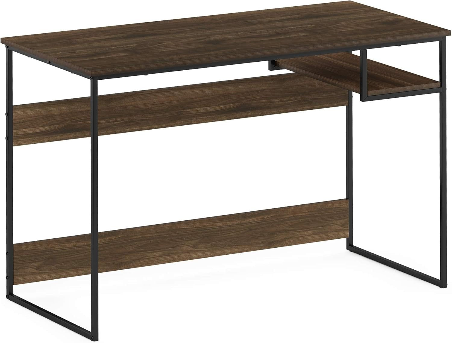 Modern Walnut Study Desk with Storage Shelf, 114x51x75cm Home Office Table