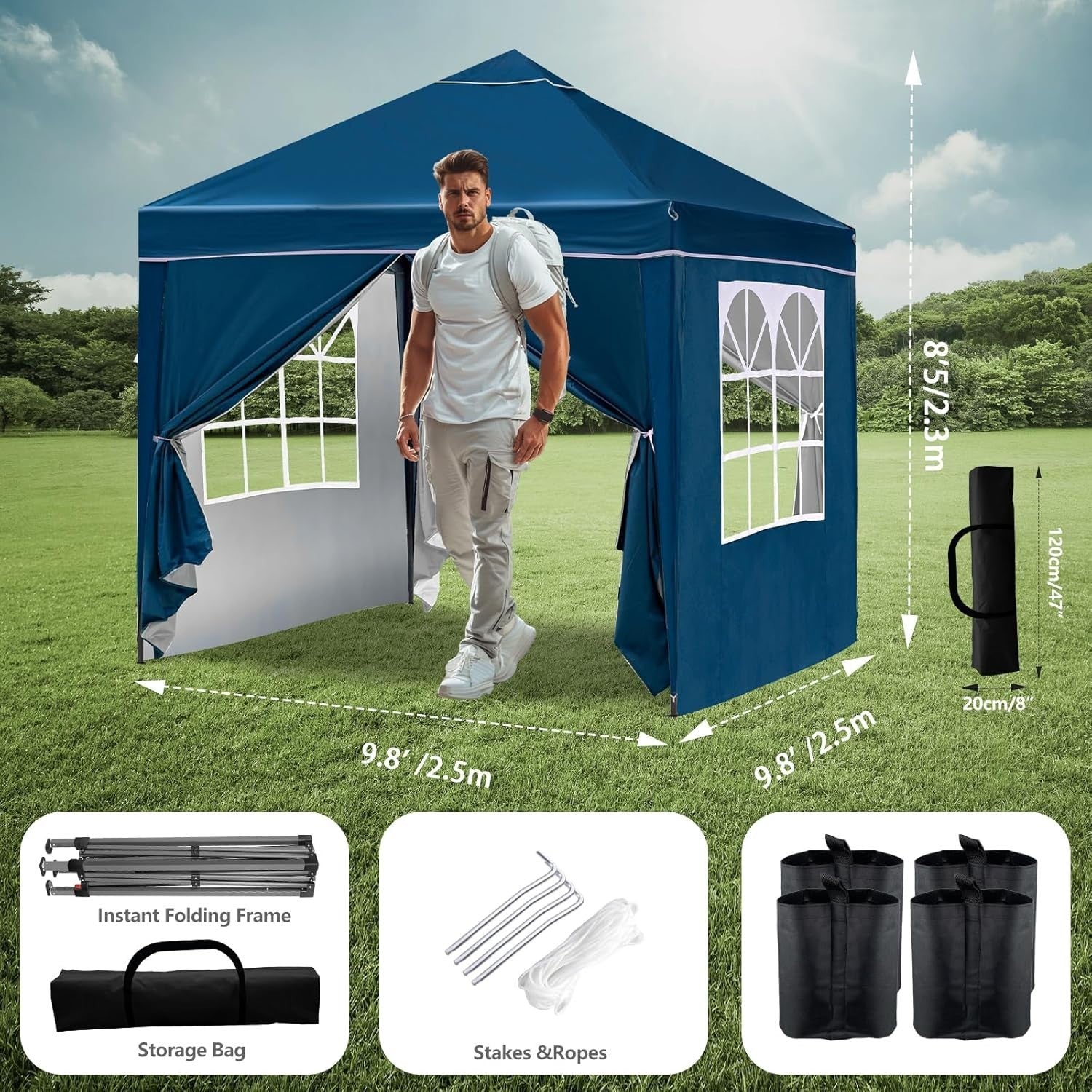 3x3M Green Pop Up Gazebo with Removable Sidewalls, Heavy-Duty Frame & Waterproof