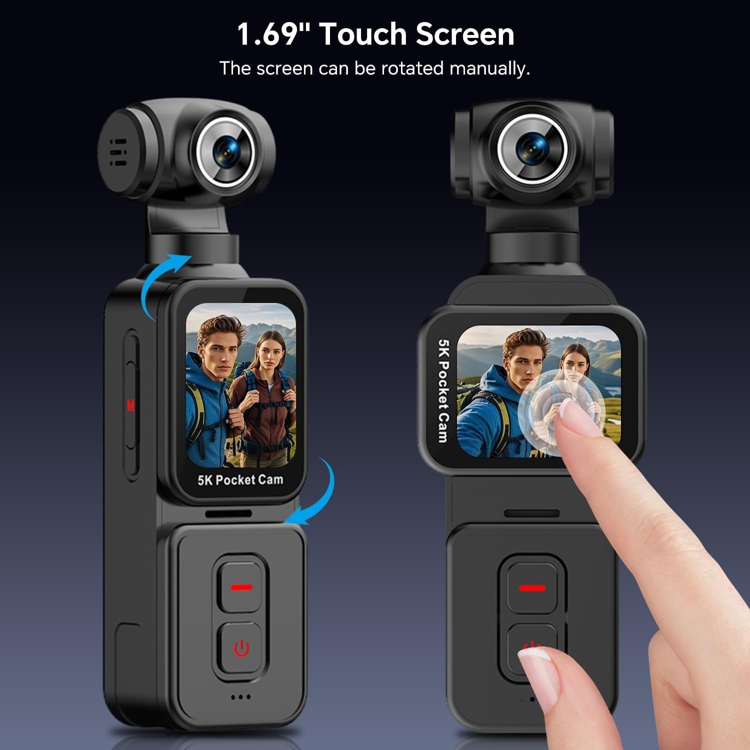 5K Body Camera Face Tracking POV Action Cam w/64GB Rotating Lens