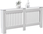 Extra Large White Radiator Cover | Modern Slatted MDF Heating Cabinet with Shelf