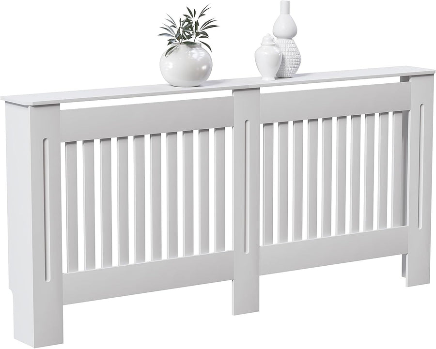 Extra Large White Radiator Cover | Modern Slatted MDF Heating Cabinet with Shelf