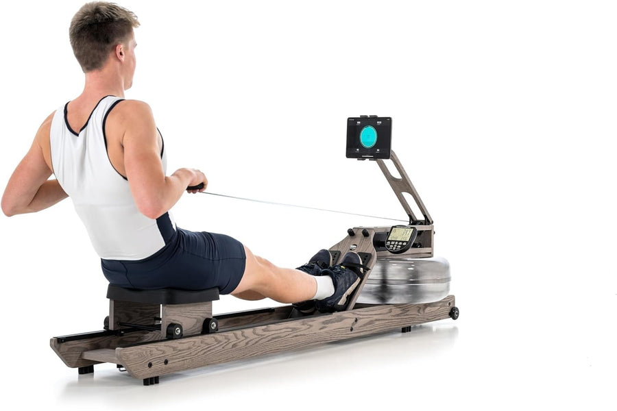 Wood Water Rowing Machine Driftwood Finish Water Resistance Bluetooth Monitor