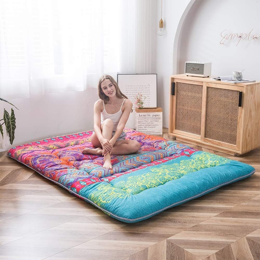 Comfortable Thick Floor Mattress Pad - Japanese Futon, Portable, Kids Safe