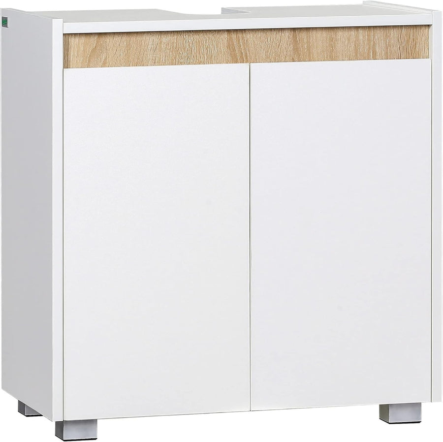 White Under Sink Bathroom Cabinet Storage Unit 2 Door Freestanding 57x60cm