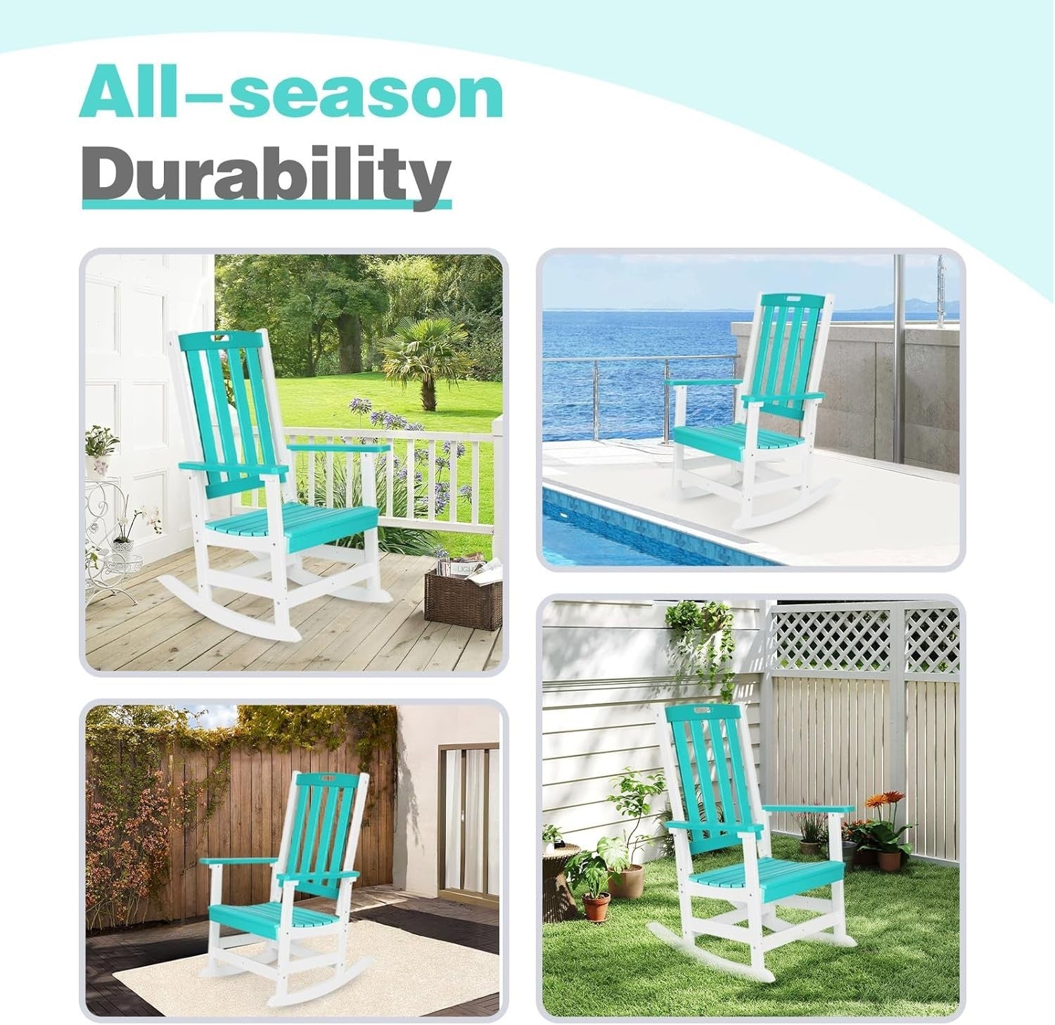 Weatherproof Outdoor Rocking Chair Ergonomic HDPE Patio Porch 87x70x122cm