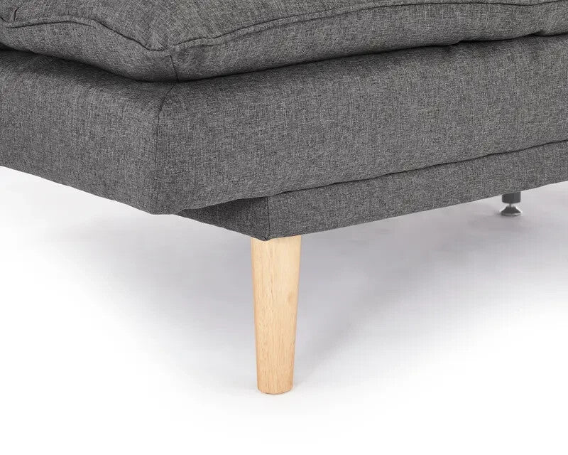 3 Seater Grey Fabric Sofa Bed with Chaise Recliner & Wooden Legs