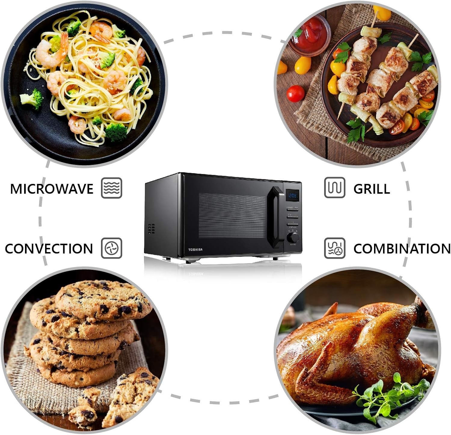 25L Microwave Oven 950W Convection Grill Easy-Clean Black