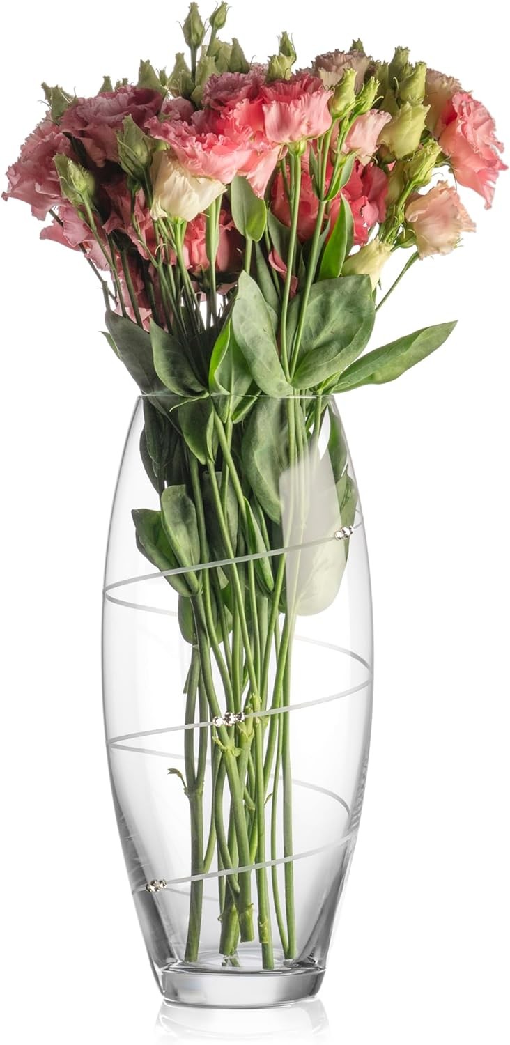 30cm Hand Cut Crystal Vase Spiral Design Luxury Clear Flower Home Décor