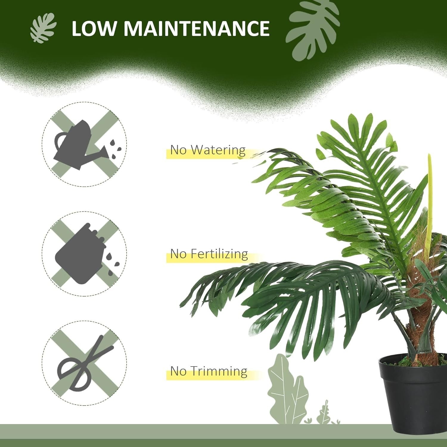 Set of 2 Artificial Palm Trees 60cm Faux Green Plants Potted Home Garden Decor