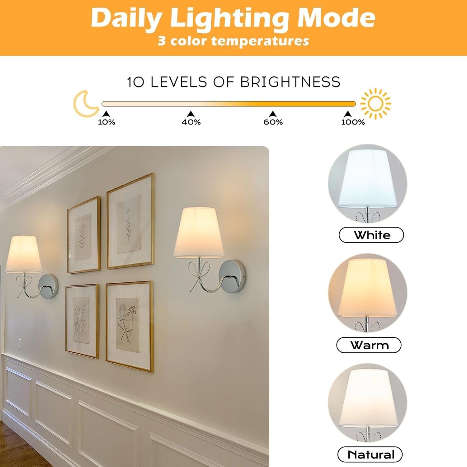 Wireless Wall Lights Chrome Set of 2, 15 RGB Colours, Remote & Timer, No Wiring