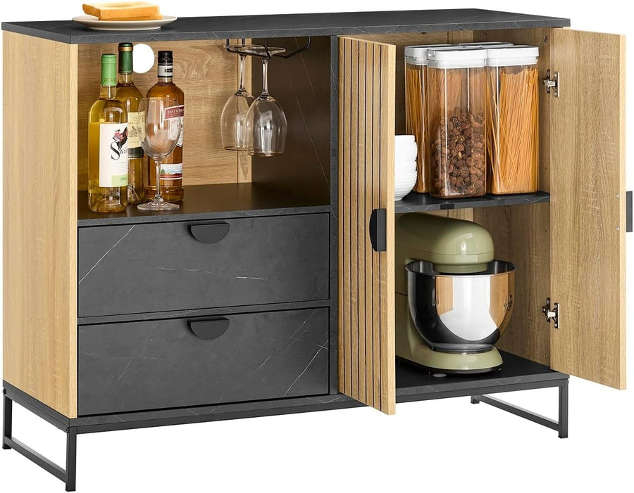 Modern Hallway Sideboard Cabinet | Wine Rack + Microwave Shelf | 107cm Wide