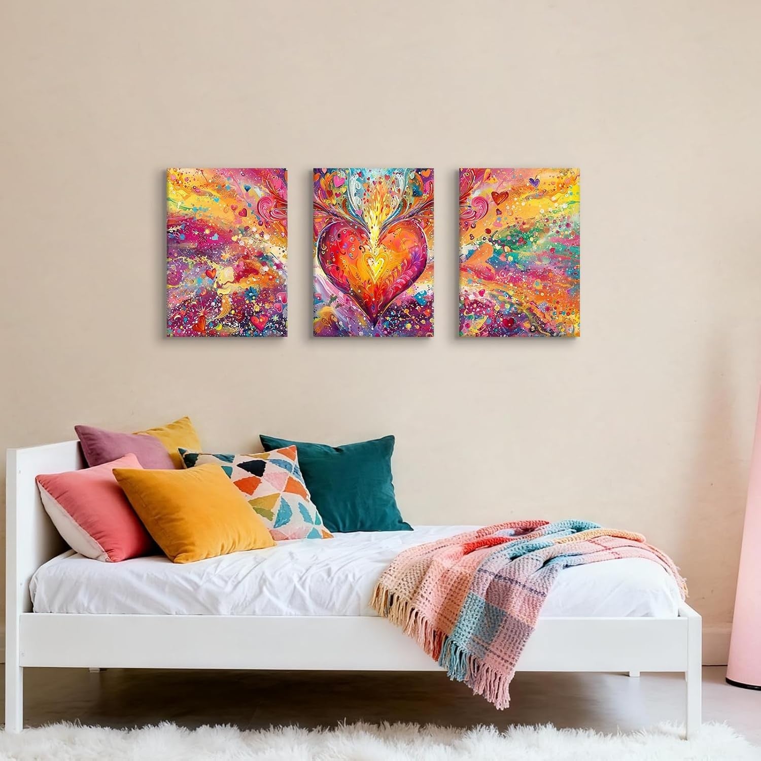Set of 3 Abstract Heart Canvas Wall Art 40x60cm