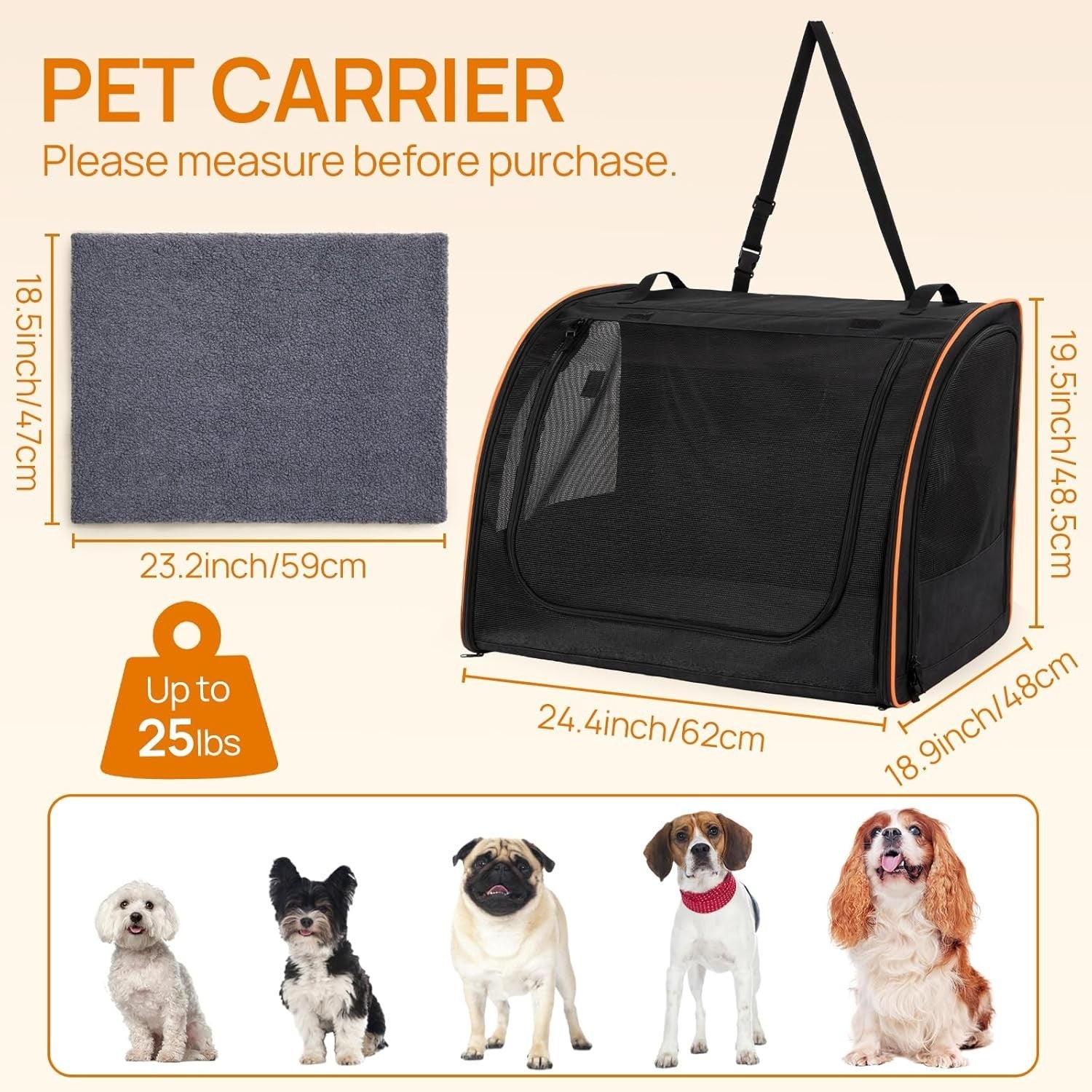 Dog Car Seat Travel Crate Soft Sided Pet Carrier Back Seat Kennel