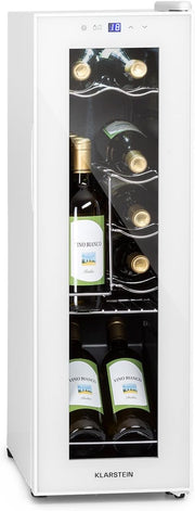 Wine Cooler Fridge 12 Bottle Slim Glass Door Single Zone Freestanding White