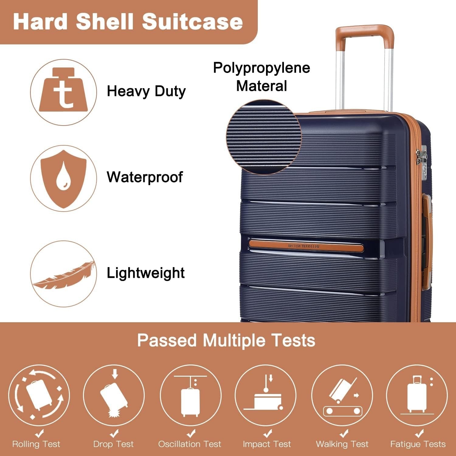 Large 76cm Check In Luggage PP Hard Shell TSA Lock 4 Spinner Wheels