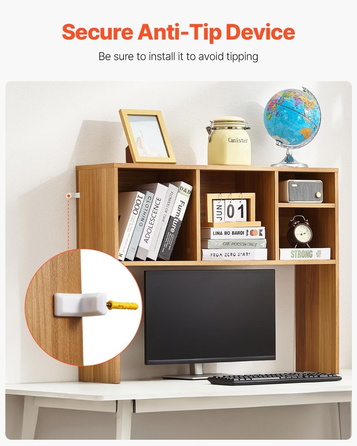 Wood Colour Desktop Bookshelf 94cm Desk Hutch Organizer 1-Tier Storage Rack