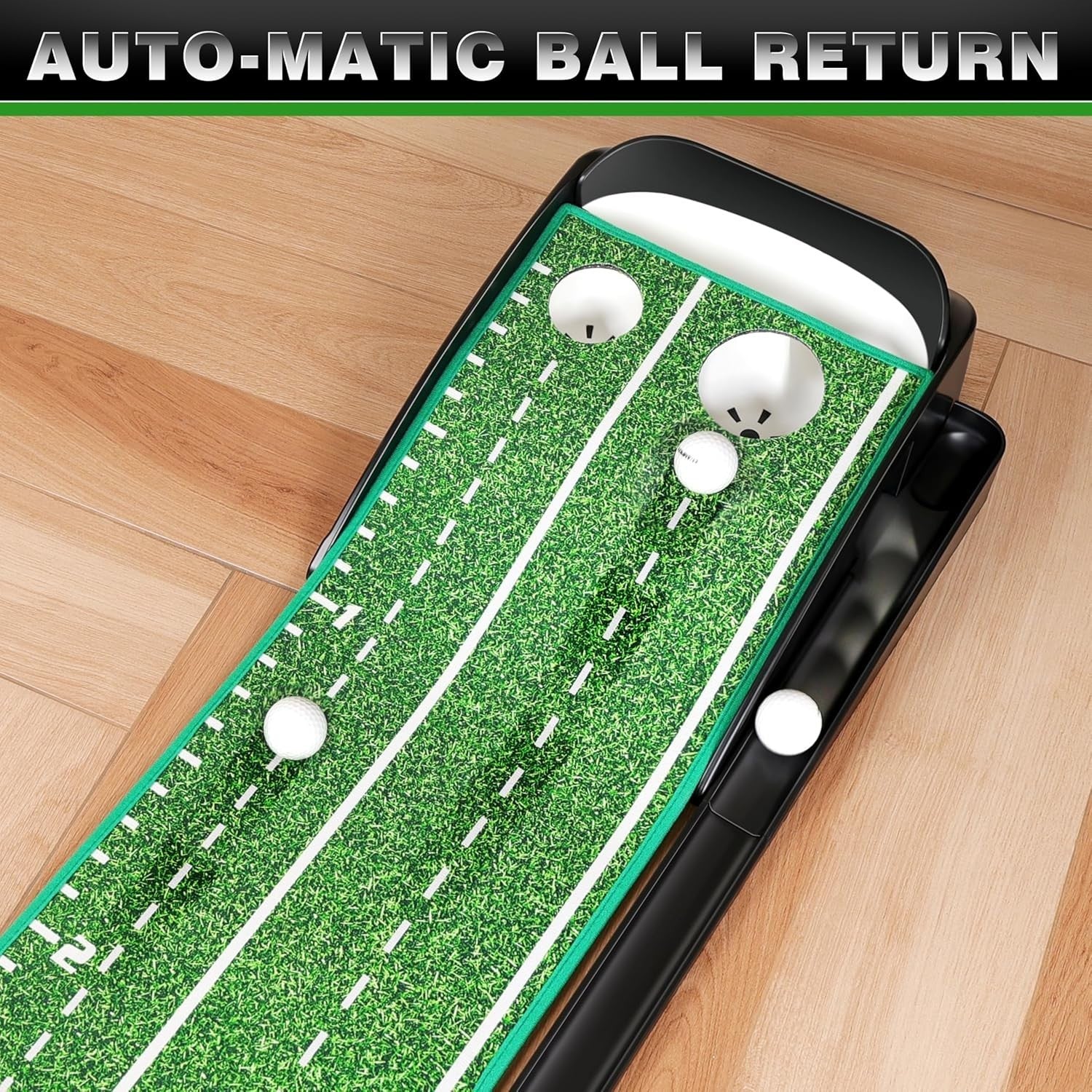 Dual Hole Golf Putting Green Indoor Trainer Mat w Mirror Gates