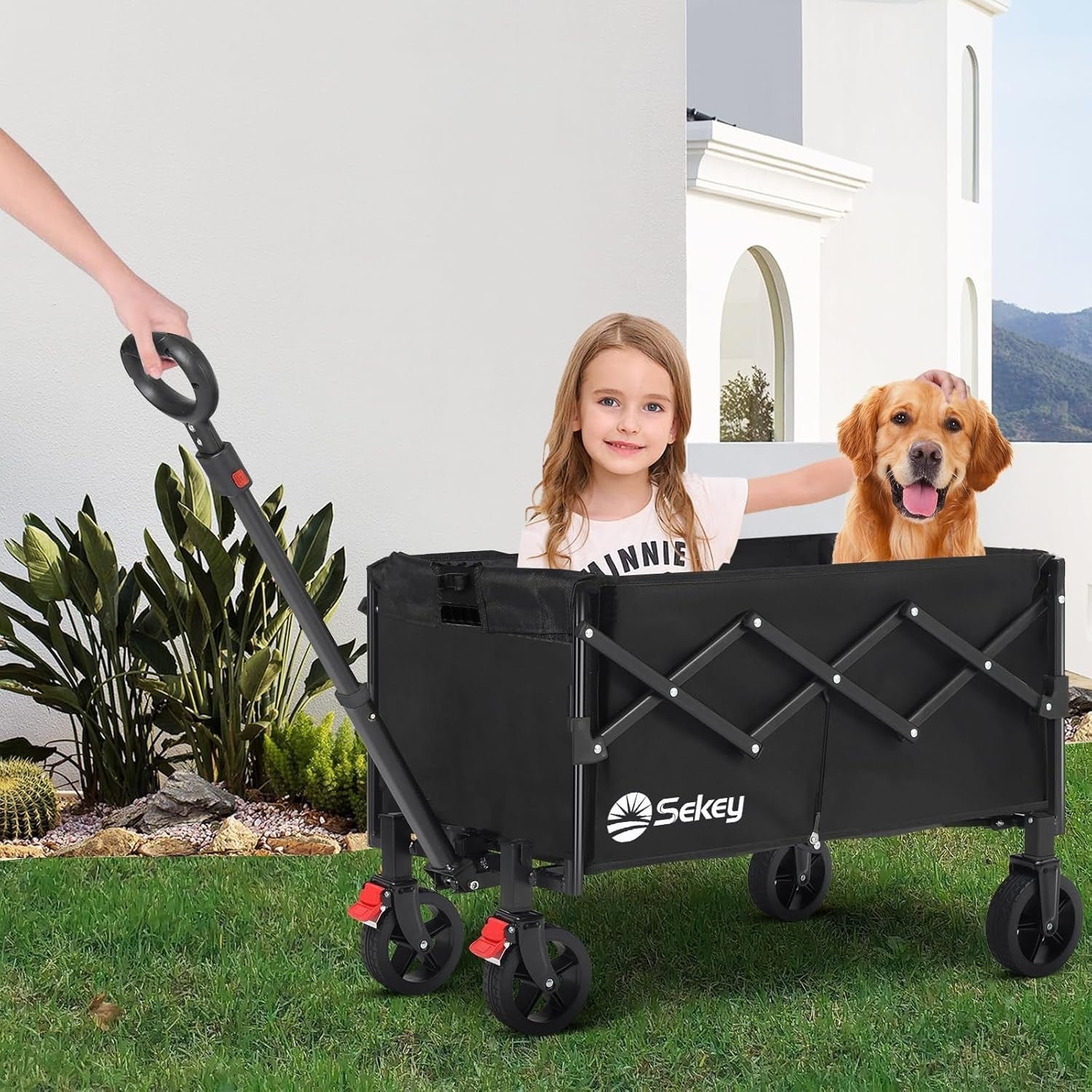Black 100L Folding Camping Trolley Lightweight All-Terrain Garden Wagon 100kg