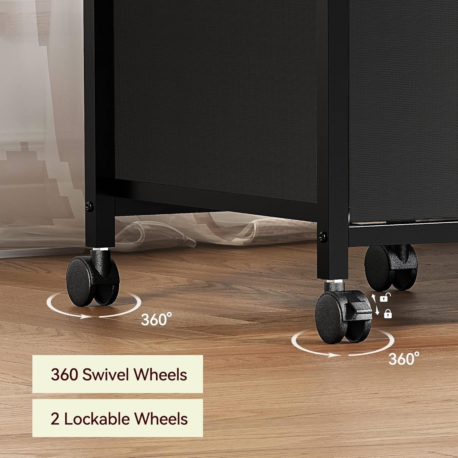 Retro Rolling File Cabinet 4 Drawer Under Desk A4 Letter Storage Black