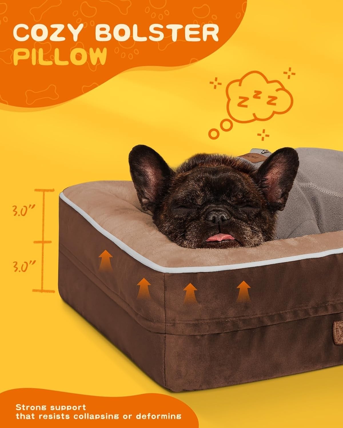 Medium Waterproof Orthopedic Pet Bed Washable Bolster 61x46cm