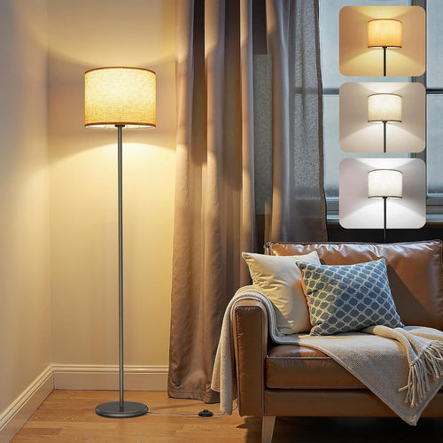 LED Floor Lamp 62in Tall Beige Shade 3 Color Dimmable Standing Light Bulb