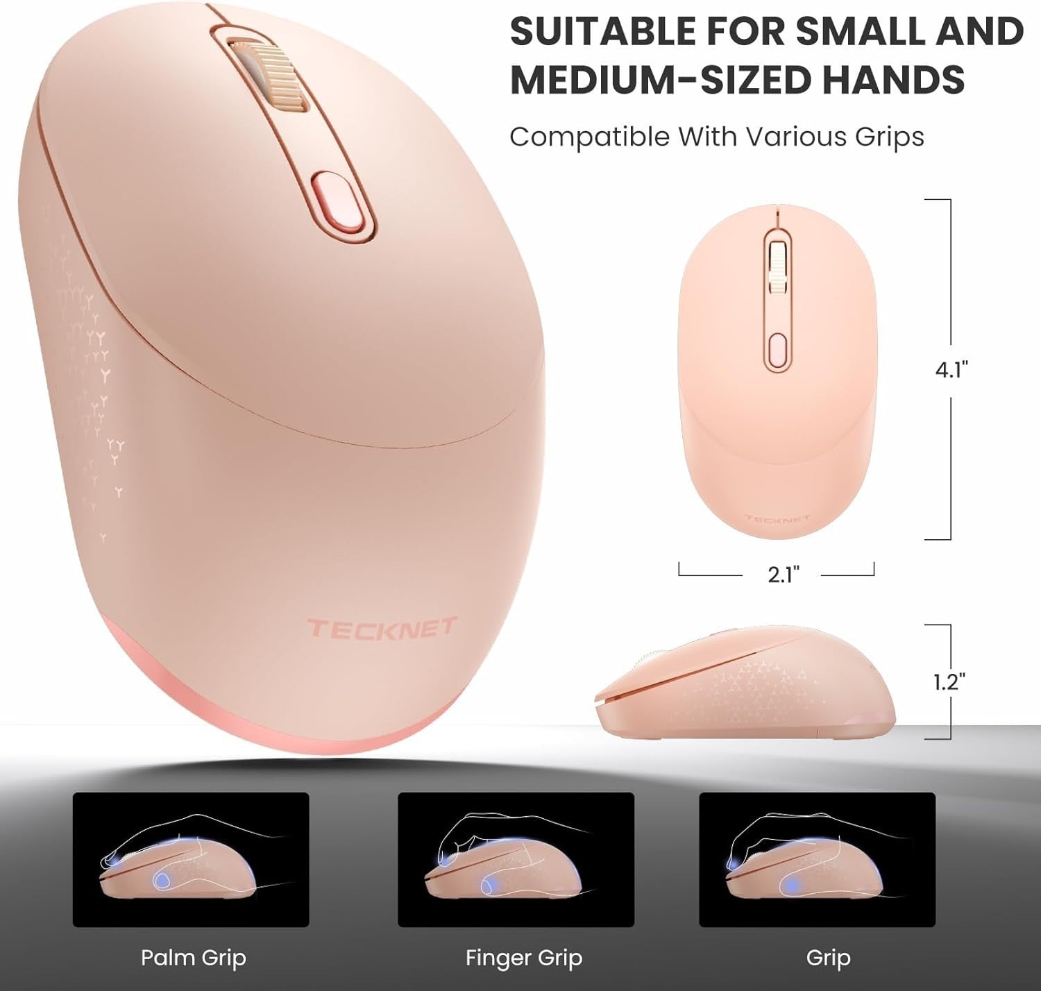 Pink Dual Mode Bluetooth Mouse 1600 DPI Silent Ergonomic Wireless Laptop PC
