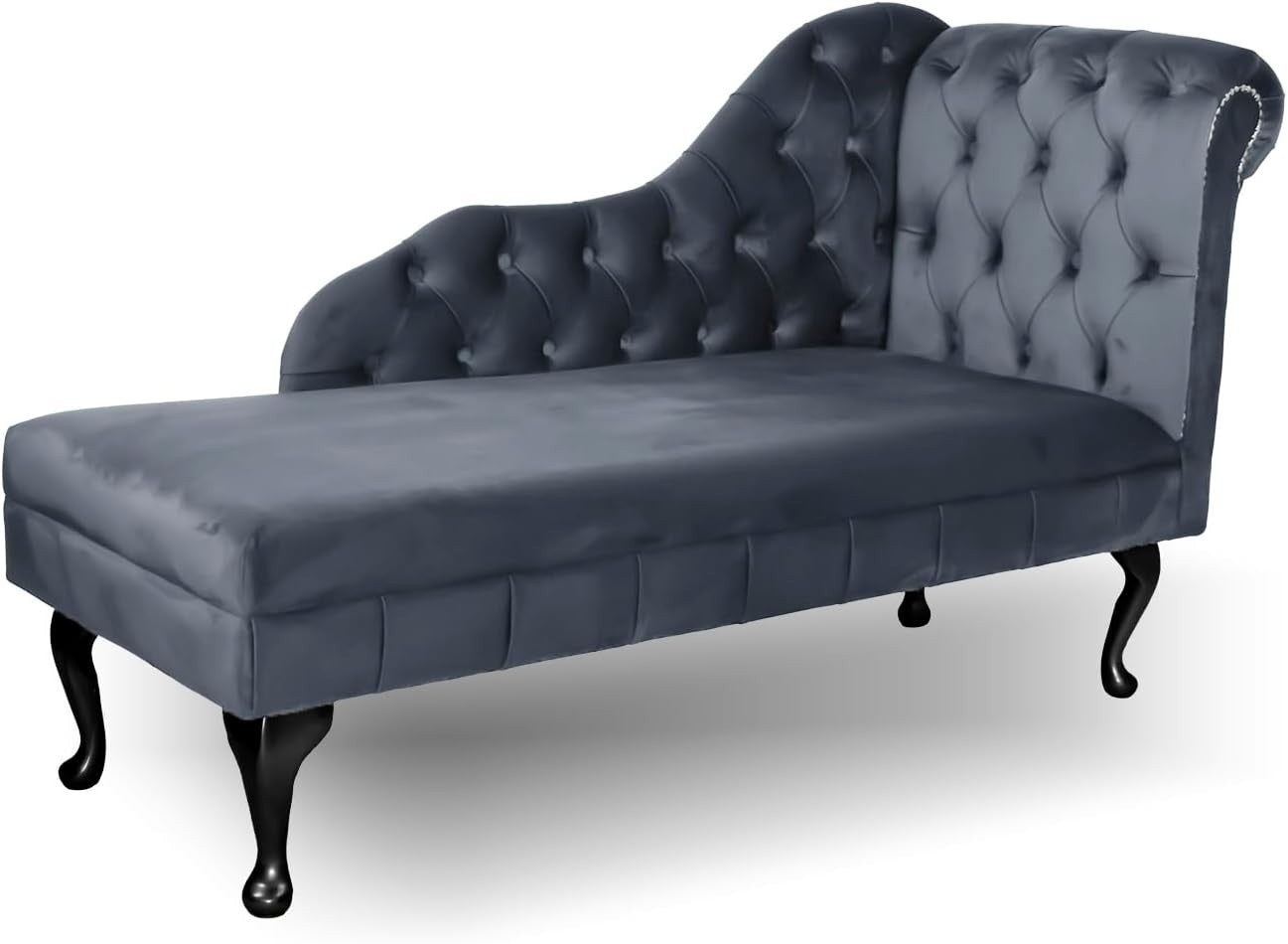 Velvet Tufted Chaise Lounge Sofa Right Hand – Handmade Durable Comfort Grey