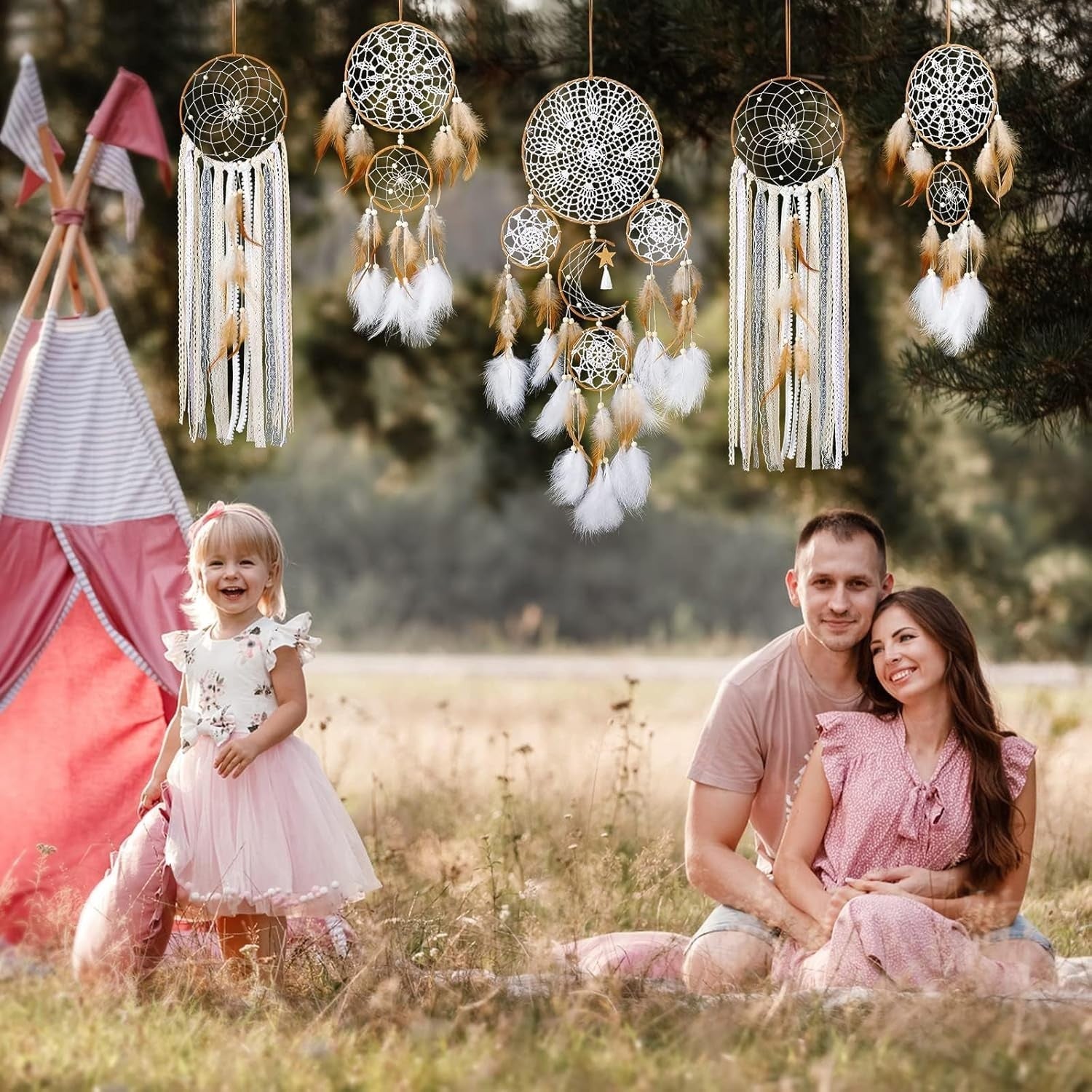 5pcs Boho Dream Catcher Set Macrame Wall Hanging Moon Star Decor