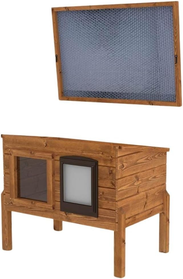 Self-Heating Outdoor Cat Kennel | Pine Wood, Ventilated, Ready to Use