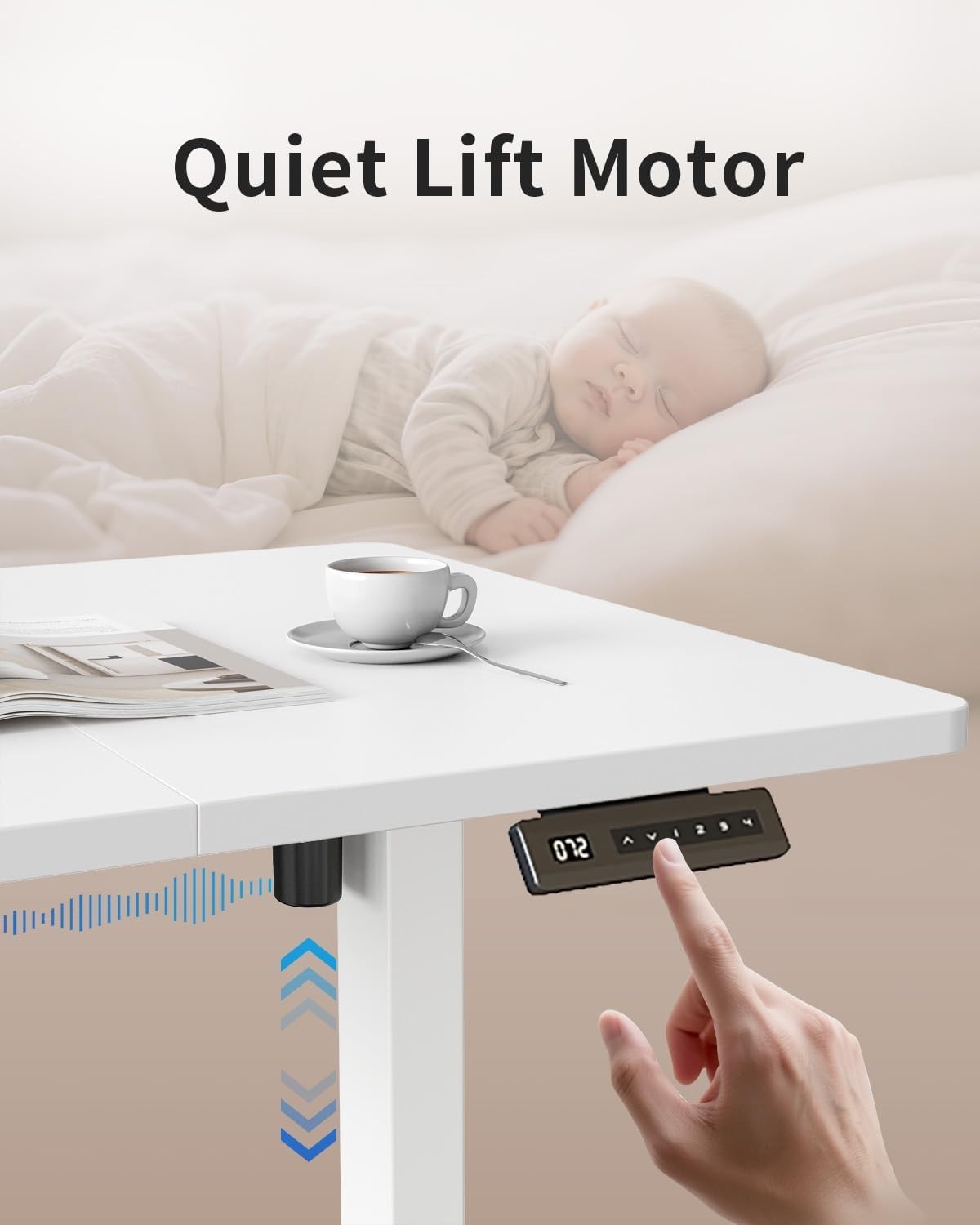 White 120x60cm Electric Standing Desk with Memory Control & Quiet Motor