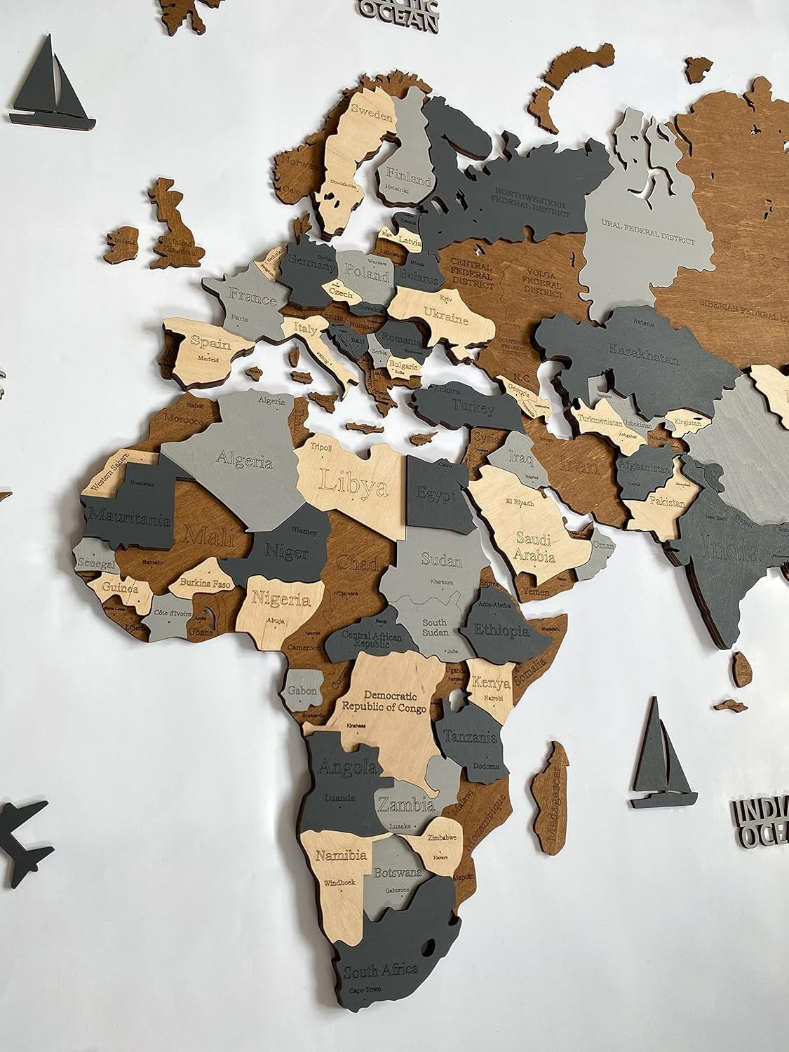 Large 3D Wooden World Map Wall Art Travel Decor Home Office 160cm