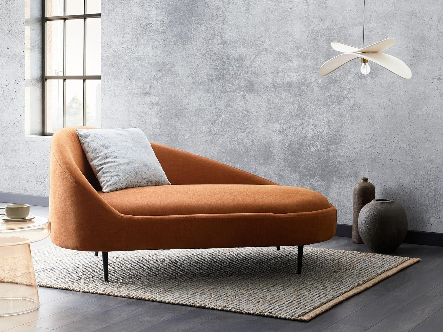 Modern Left Hand Orange Fabric Chaise Lounge Metal Legs Stylish & Durable