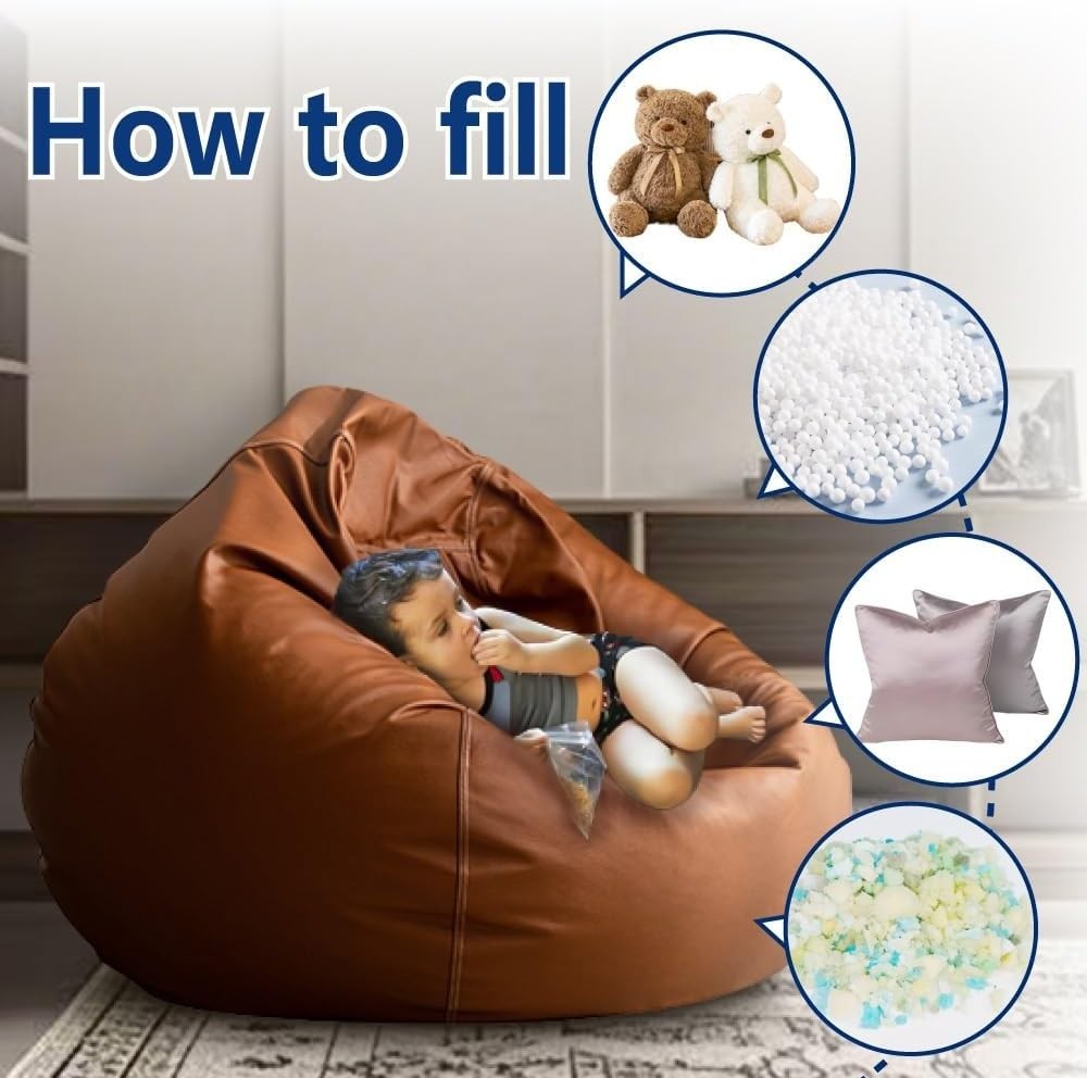 Luxury Faux Leather Bean Bag Cover | Soft, Durable, Easy-Clean Sofa Slipcover
