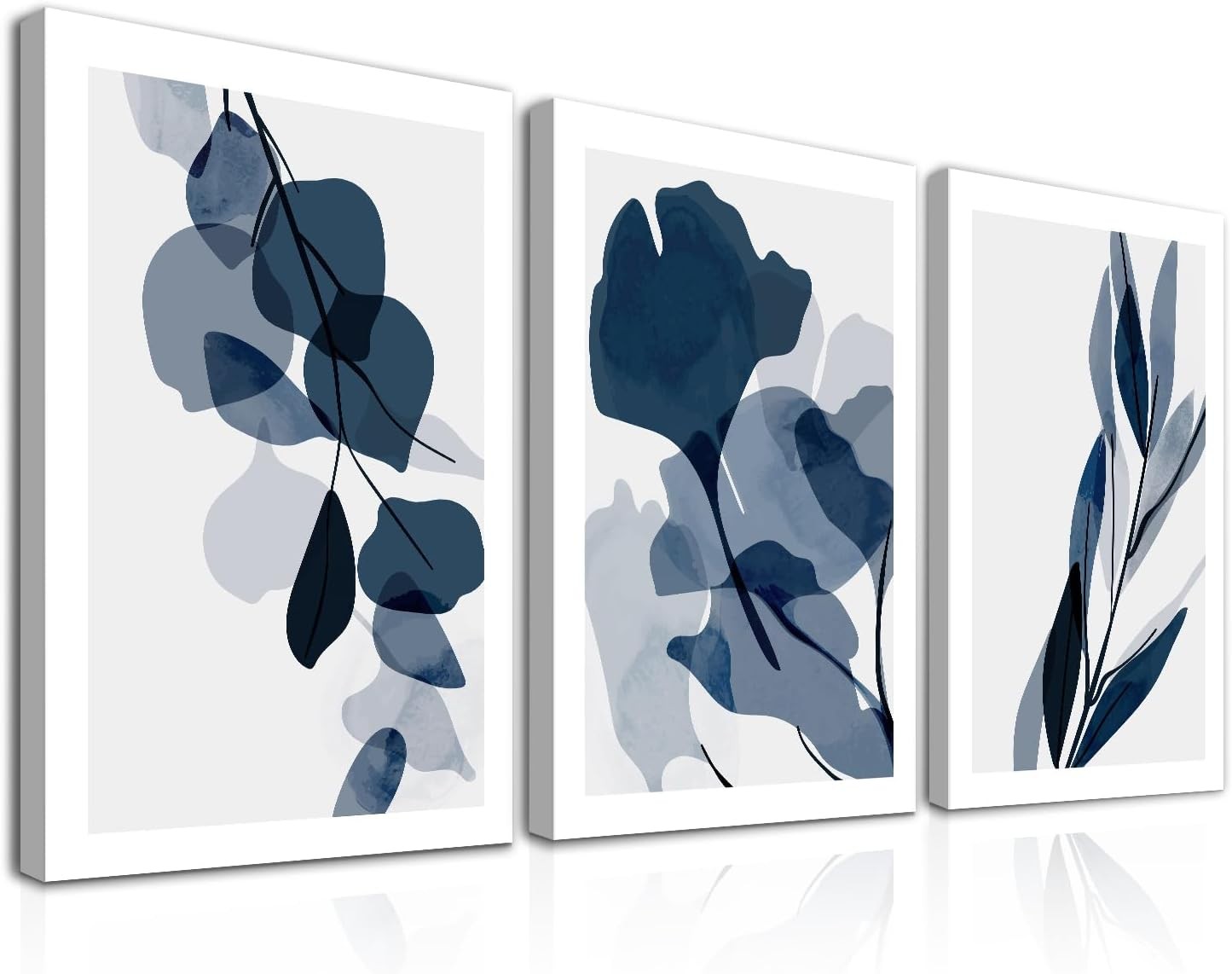 Framed Blue Flower Wall Art Set of 3 Botanical Prints 12x16in