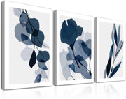 Framed Blue Flower Wall Art Set of 3 Botanical Prints 12x16in