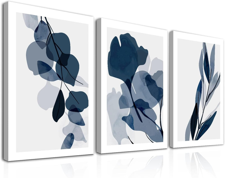 Framed Blue Flower Wall Art Set of 3 Botanical Prints 12x16in