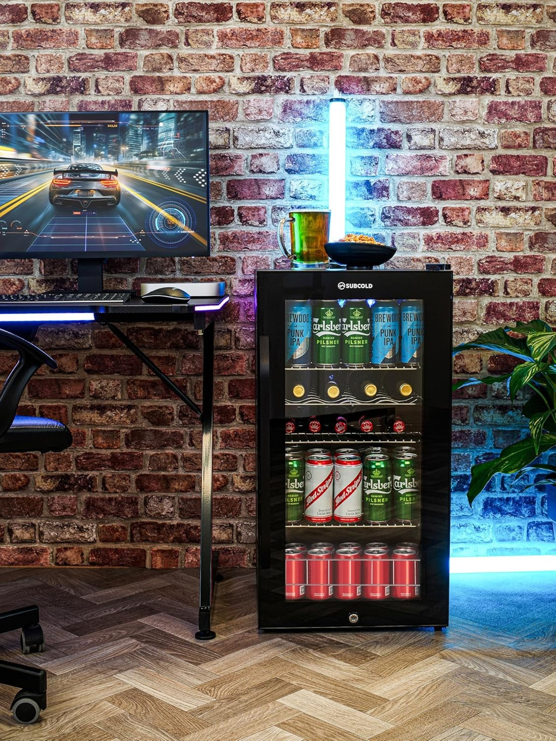 LED Beer Fridge Glass Door Touch Control Lockable Under Counter Drinks Cooler