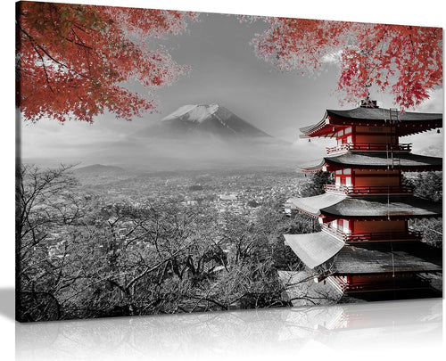 Panther Print Japanese Temple Canvas Wall Art Framed 30x20 in Home Decor
