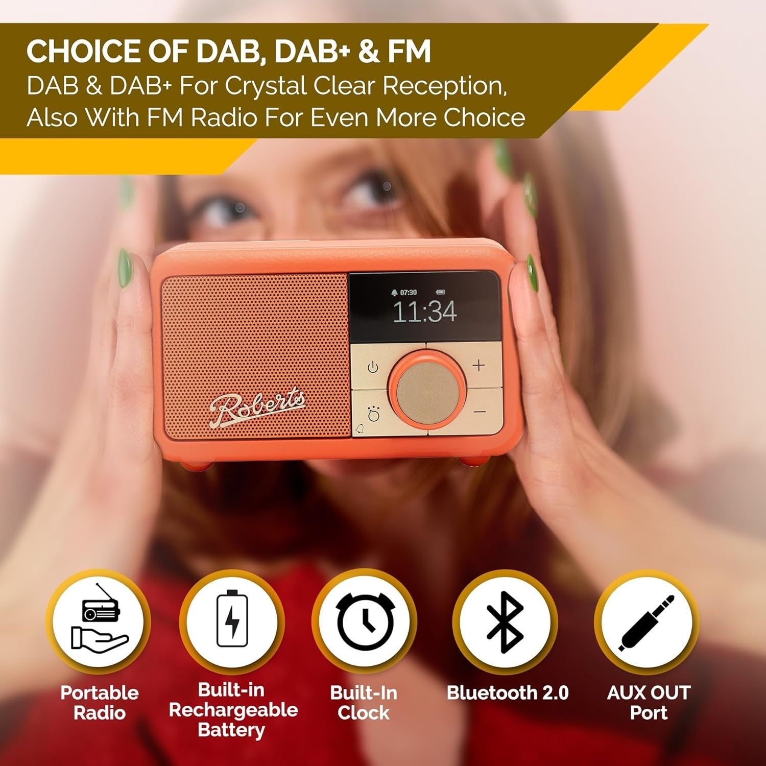 Portable FM DAB/DAB+ Digital Radio Bluetooth Speaker Pop Orange