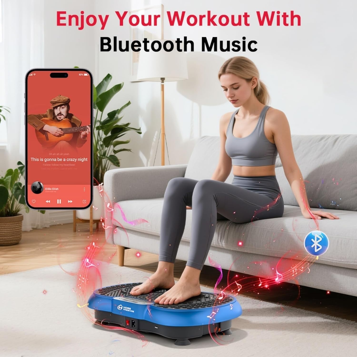 Blue Vibration Plate Exercise Machine 99 Speeds Bluetooth Full Body Toning