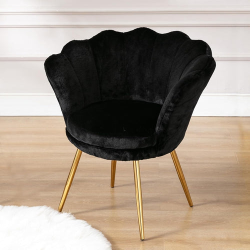 Black Velvet Lounge Chair Gold Legs | Petal Back Armchair for Bedroom