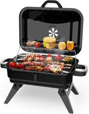Portable Charcoal BBQ Grill with Warming Rack, Folding Legs, Vent Control